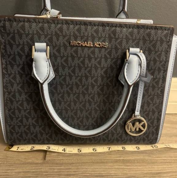 Michael Kors Black and Blue Satchel with Signature Design - Picture 2 of 11